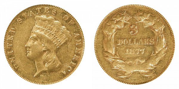 1877 Indian Princess Head $3 Gold Dollars - Three Dollars 