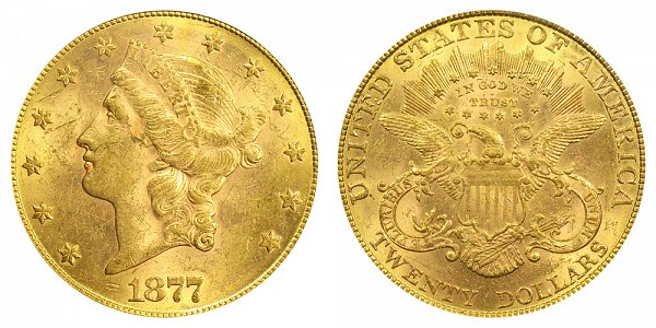 1877 Liberty Head $20 Gold Double Eagle - Twenty Dollars 