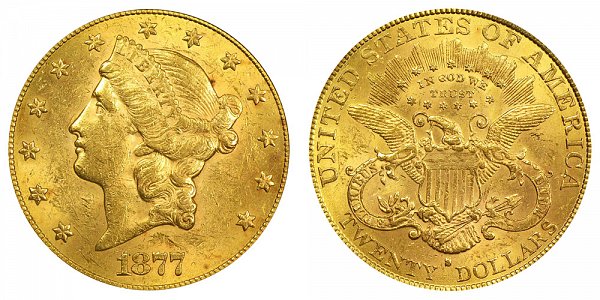 1877 S Liberty Head $20 Gold Double Eagle - Twenty Dollars 