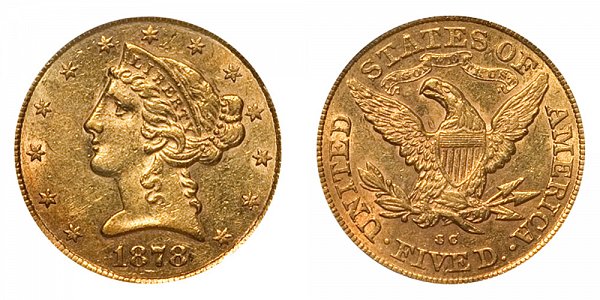 1878 CC Liberty Head $5 Gold Half Eagle - Five Dollars 