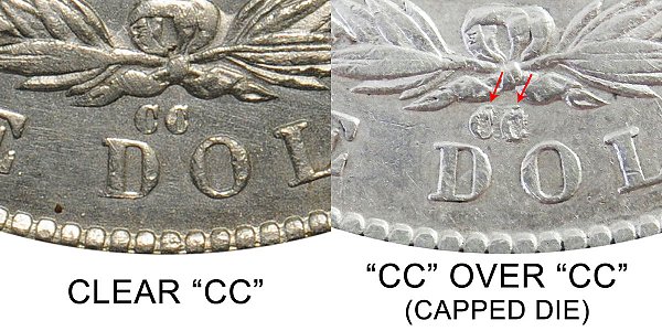 1879 Clear CC vs CC Over CC Capped Die Morgan Silver Dollar - Difference and Comparison