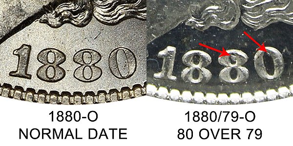 1880 O Normal Date vs 1880/79 80 Over 79 Morgan Silver Dollar - Difference and Comparison