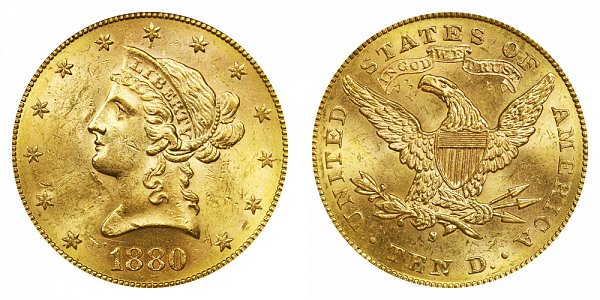 1880 S Liberty Head $10 Gold Eagle - Ten Dollars 
