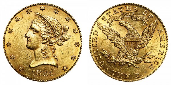 1884 Liberty Head $10 Gold Eagle - Ten Dollars