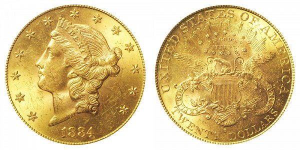 1884 S Liberty Head $20 Gold Double Eagle - Twenty Dollars 