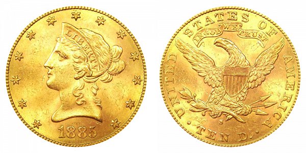 1885 S Liberty Head $10 Gold Eagle - Ten Dollars 