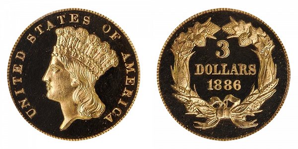 1886 Indian Princess Head $3 Gold Dollars - Three Dollars 