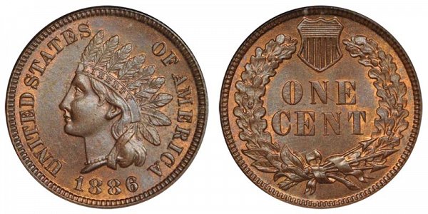 1886 Type 1 Indian Head Cent Penny