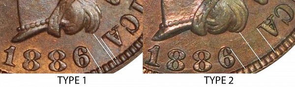 1886 Type 1 vs Type 2 Indian Head Cent Penny