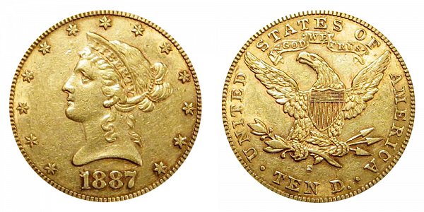 1887 S Liberty Head $10 Gold Eagle - Ten Dollars 