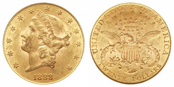 1888 Liberty Head $20 Gold Double Eagle - Twenty Dollars 