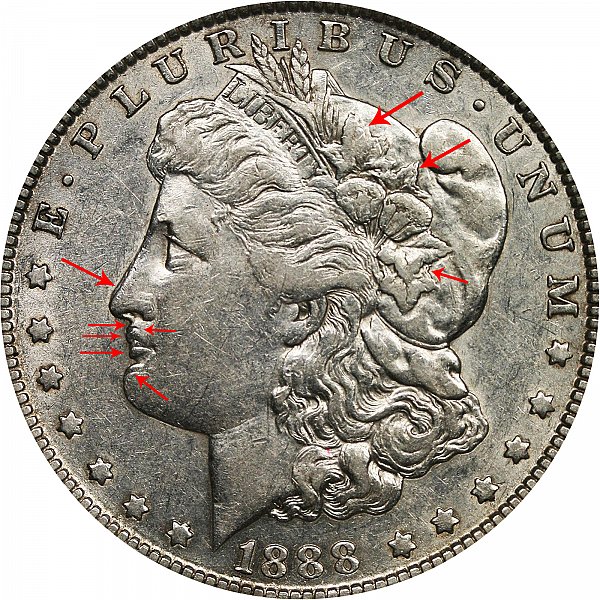 1888 O Morgan Silver Dollar - "Hot Lips" Doubled Die Obverse DDO 