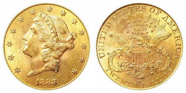 1888 S Liberty Head $20 Gold Double Eagle - Twenty Dollars 
