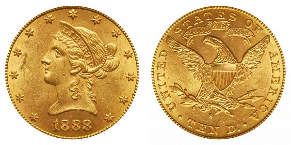 1888 S Liberty Head $10 Gold Eagle - Ten Dollars 