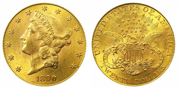 1890 Liberty Head $20 Gold Double Eagle - Twenty Dollars 