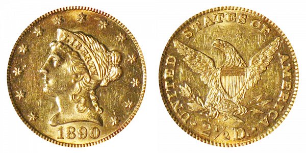 1890 Liberty Head $2.50 Gold Quarter Eagle - 2 1/2 Dollars 