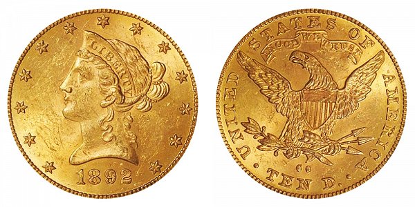 1892 CC Liberty Head $10 Gold Eagle - Ten Dollars 