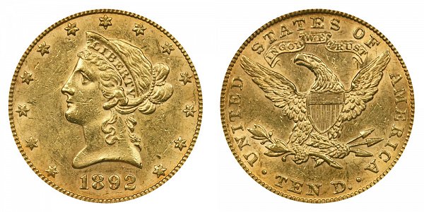 1892 Liberty Head $10 Gold Eagle - Ten Dollars 