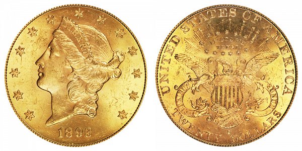 1893 S Liberty Head $20 Gold Double Eagle - Twenty Dollars 