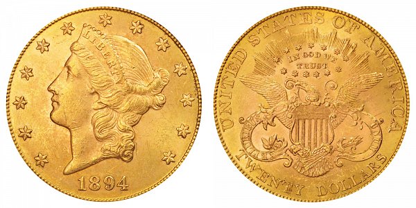1894 Liberty Head $20 Gold Double Eagle - Twenty Dollars 