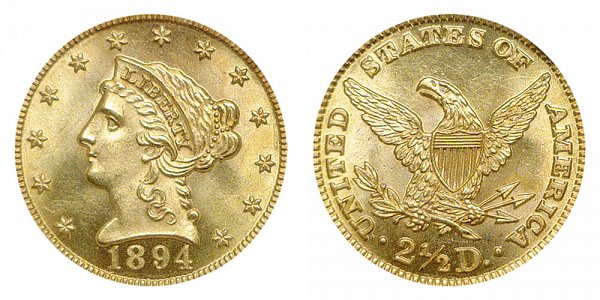 1894 Liberty Head $2.50 Gold Quarter Eagle - 2 1/2 Dollars 
