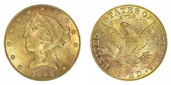 1896 S Liberty Head $5 Gold Half Eagle - Five Dollars 