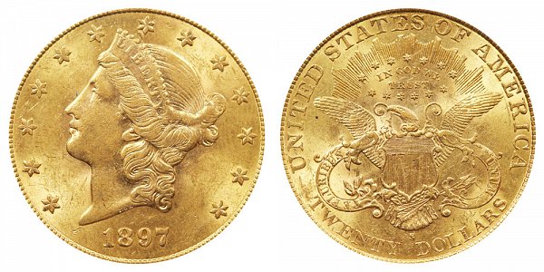 1897 S Liberty Head $20 Gold Double Eagle - Twenty Dollars 