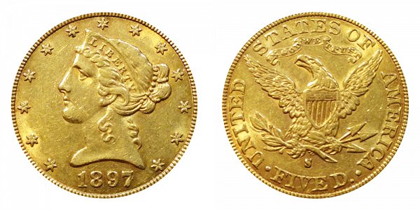 1897 S Liberty Head $5 Gold Half Eagle - Five Dollars 