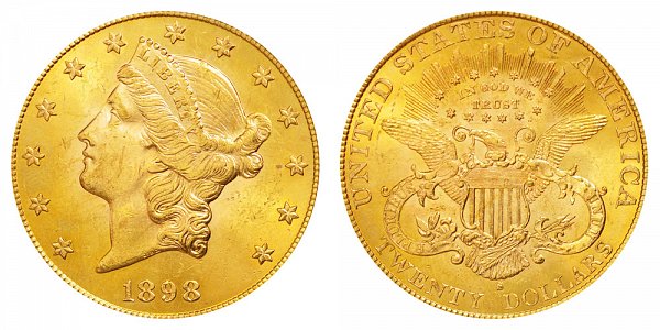 1898 S Liberty Head $20 Gold Double Eagle - Twenty Dollars 