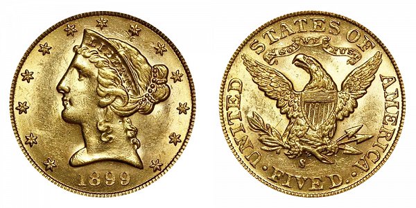1899 S Liberty Head $5 Gold Half Eagle - Five Dollars 