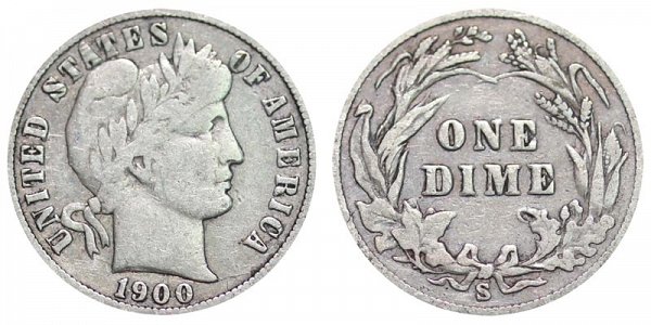 1900 S Silver Barber Dime