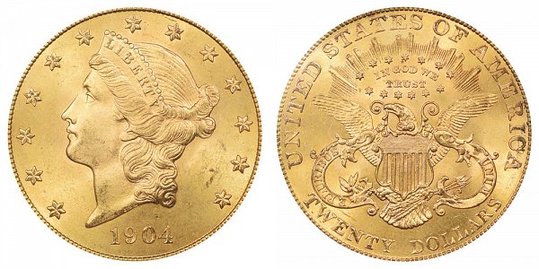 1904 Liberty Head $20 Gold Double Eagle - Twenty Dollars 