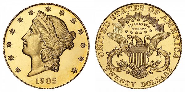 1905 Liberty Head $20 Gold Double Eagle - Twenty Dollars 