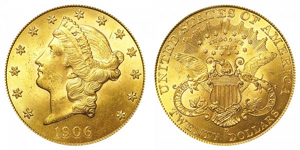 1906 D Liberty Head $20 Gold Double Eagle - Twenty Dollars 