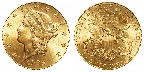 1906 S Liberty Head $20 Gold Double Eagle - Twenty Dollars 