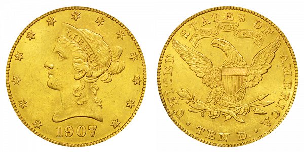 1907 Liberty Head $10 Gold Eagle - Ten Dollars 