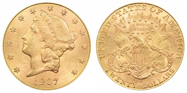 1907 S Liberty Head $20 Gold Double Eagle - Twenty Dollars 
