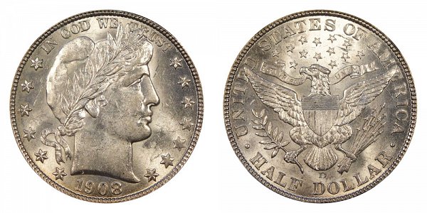 1908 D Barber Silver Half Dollar