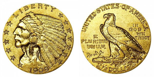 1908 Indian Head $2.50 Gold Quarter Eagle - 2 1/2 Dollars 
