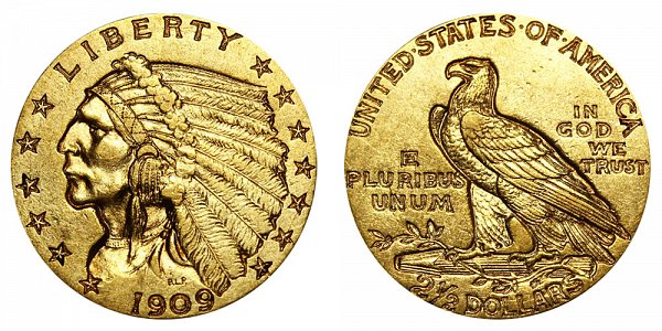 1909 Indian Head $2.50 Gold Quarter Eagle - 2 1/2 Dollars 