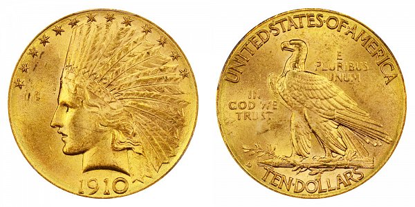 1910 D Indian Head $10 Gold Eagle - Ten Dollars 