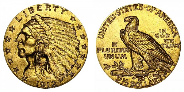 1912 Indian Head $2.50 Gold Quarter Eagle - 2 1/2 Dollars 