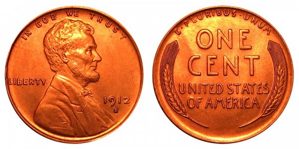 1912 S Lincoln Wheat Cent Penny