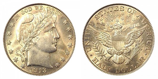 1913 S Barber Silver Half Dollar 