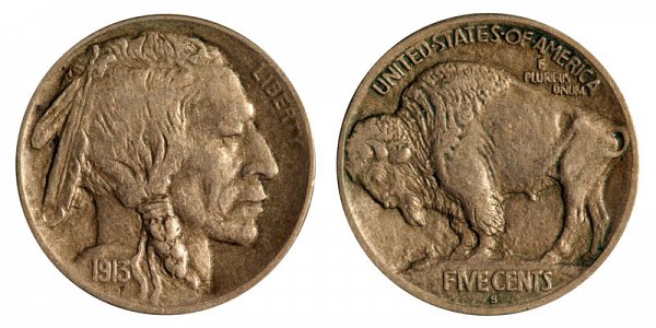 1913 S Mound Type 1 Indian Head Buffalo Nickel