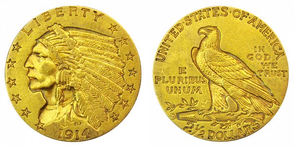 1914 D Indian Head $2.50 Gold Quarter Eagle - 2 1/2 Dollars