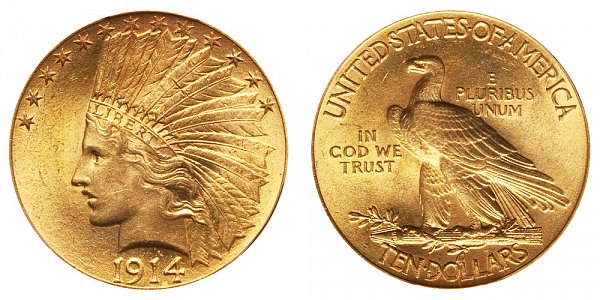 1914 Indian Head $10 Gold Eagle - Ten Dollars 