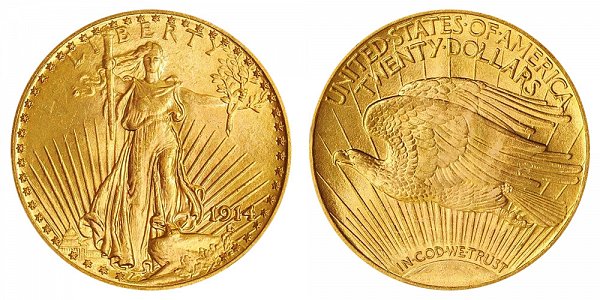 1914 Saint Gaudens $20 Gold Double Eagle - Twenty Dollars 