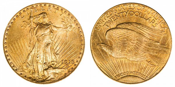 1915 S Saint Gaudens $20 Gold Double Eagle - Twenty Dollars 
