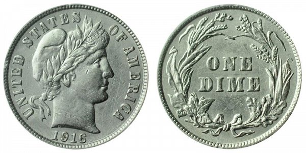 1916 Silver Barber Dime